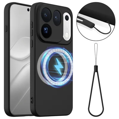 Магнитный чехол для Oppo Find X10 Pro Max 5G, антиударный чехол из жидкого силикона с ремешком — черный