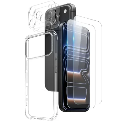  NORTHJO for iPhone 17 Pro Max 5 in 1 Set TPU Case Shockproof Phone Cover with 2Pcs Tempered Glass + 2Pcs Lens Protectors - Clear