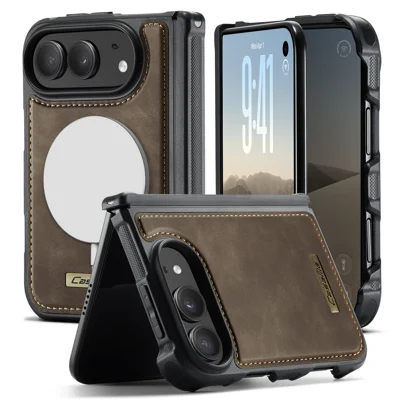  CASEME for iPhone Duo C69 Series Magnetic Case Leather Coated TPU Phone Cover - Coffee