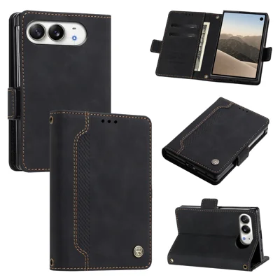  For iPhone Duo Case Magnetic Closure Wallet Stand TPU PU Leather Phone Cover - Black