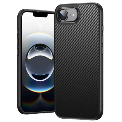 Voor iPhone 16e / iPhone 17e Magnetische Hoes met Koolstofvezelstructuur Schokbestendige Telefoonhoes - Zwart