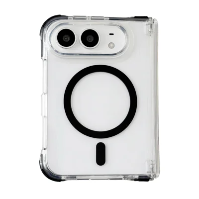 For iPhone Duo Magnetic Case Hinge Protection Clear PC + TPU Four Corner Airbags Shockproof Phone Cover - Sort