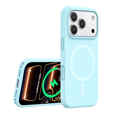 For iPhone 17 Pro / 18 Case Compatible with MagSafe PC + Liquid Silicone Phone Cover - White Ice Blue