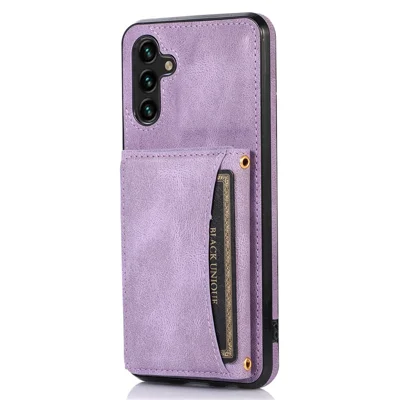 For Samsung Galaxy A13 5G Tri-fold Wallet Cell Phone Case PU Leather Coated TPU Shockproof Cover with Kickstand - Purple