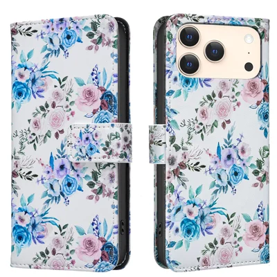  BINFEN COLOR for iPhone 17 Pro Max / iPhone 18 Pro Max Leather Case Pattern Print Wallet Stand Phone Cover - Small Flowers
