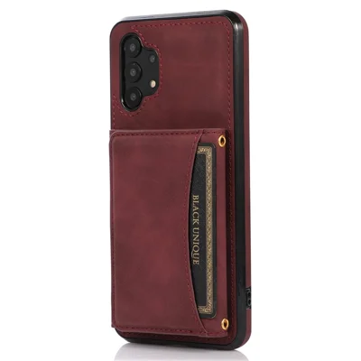 For Samsung Galaxy A32 4G (EU Version) Tri-fold Wallet PU Leather Coated TPU Case Drop-proof Kickstand Phone Cover - Wine Red
