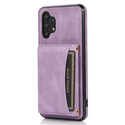 For Samsung Galaxy A32 5G / M32 5G Anti-scratch Phone Case PU Leather Coated TPU Cover with Tri-fold Wallet Kickstand - Purple