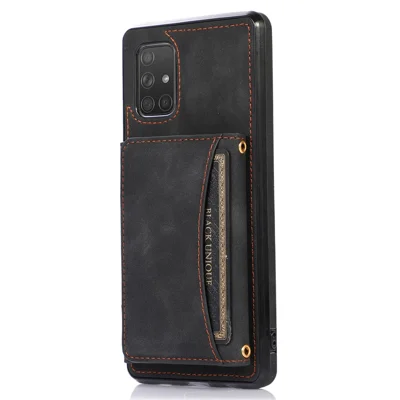 Für Samsung Galaxy A51 4G SM-A515 Magnetic Button Tri-fold Wallet Phone Case Kickstand PU Lederbeschichtete Tpu-abdeckung - Schwarz