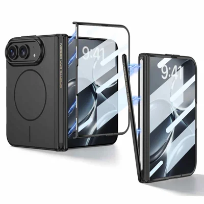 GKK pour iPhone Duo Étui Magnétique avec Protecteur d'Écran Intégré Protection de Charnière Coque Rigide en PC avec Stylet - Noir