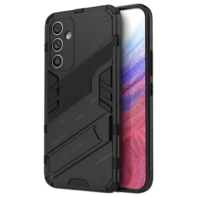 Coque de téléphone anti-rayures pour Samsung Galaxy A54 5G, coque de téléphone hybride en PC dur et TPU souple avec support - Noir