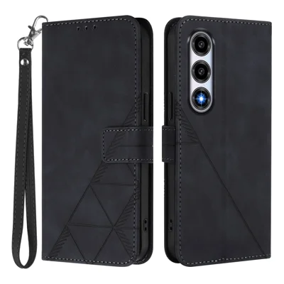 Til ZTE nubia A77 5G Læderetui med håndloe wallet stand telefondæksel - Sort