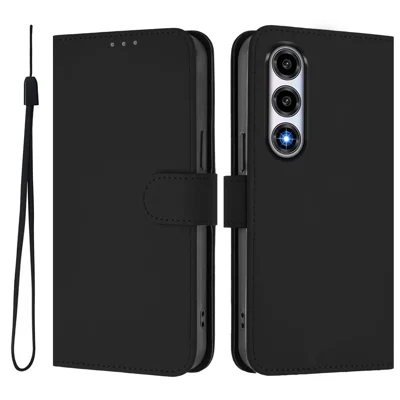 Til ZTE nubia A77 5G Etui Solid farve Wallet Læder telefon dæksel med stropper - Sort