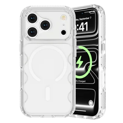 لـ iPhone 18 Pro Max / 17 Pro Max غطاء هاتف مغناطيسي بتصميم موجة وحماية من الزوايا الأربعة - أبيض