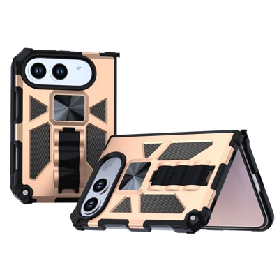 غطاء هاتف For iPhone Duo قابل للطي مع حماية من السقوط من مادة البولي كربونات + مطاط تيرين ثمريودين (TPU) - ذهبي