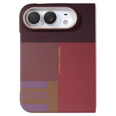 For iPhone Duo Magnetic Case Carbon Fiber Texture Shockproof Slim PC Phone Back Cover - Geometric Red