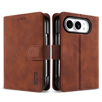 AZNS For iPhone Duo Case PU Leather Wallet Phone Cover - Brown