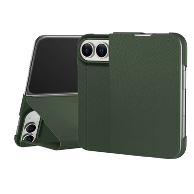 Für iPhone Duo Hülle Aramidfasertextur Leder + PC Ständer Handyhülle - Grün