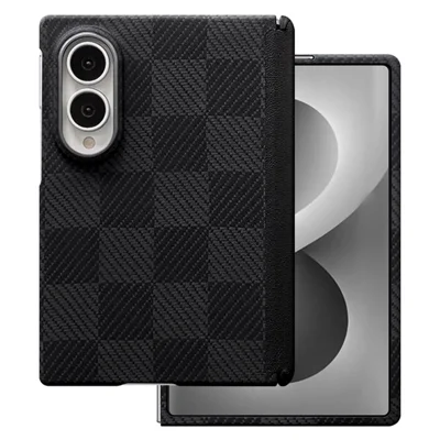For Samsung Galaxy Z Fold8 Magnetic Case Hinge Protection Grid Texture Aramid Fiber Phone Cover with Front Frame - Black Gray Plaid