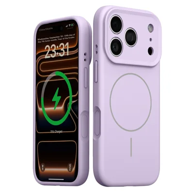 Funda magnética para iPhone 18 Pro Max / 17 Pro Max, funda suave de silicona líquida con tacto sedoso + material PC - Morado claro