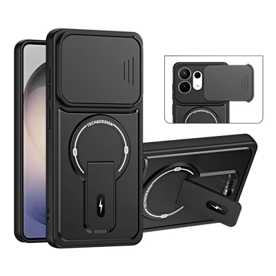 For Samsung Galaxy S27 Ultra Case with Slide Camera Cover Kickstand Shockproof PC + TPU Matte Finish Phone Shell - Black