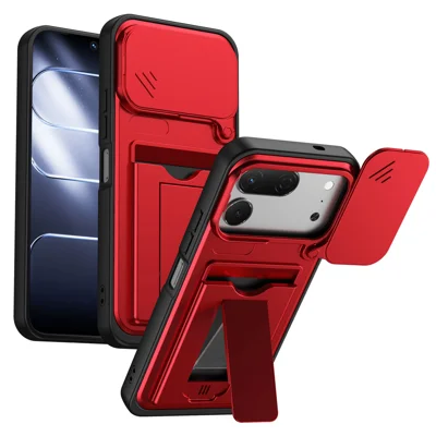 Custodia per TECNO Spark 50 Pro 4G con Protezione dell'Obiettivo, Supporto a Libretto PC + TPU con Portatessere - Rosso