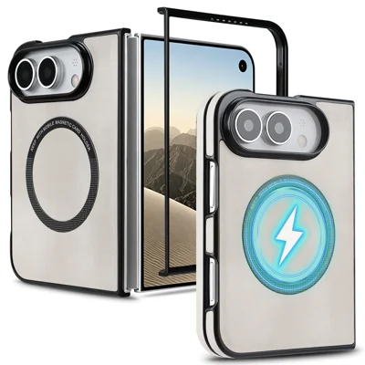 For iPhone Duo Case Anti-Fingerprint PU Leather + PC Shockproof Folding Phone Cover Built-in Non-Magnetic Iron Sheet - White