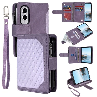 For Samsung Galaxy Z Fold8 Wallet Case PU Leather Phone Cover with Wrist Strap - Purple