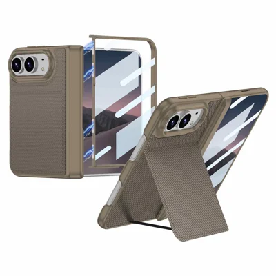 GKK per iPhone Duo Custodia con Pellicola Protettiva Flip con Supporto Magnetico in Pelle PU + PC - Marrone Chiaro