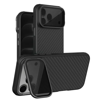 NILLKIN FiberProp Series For iPhone 18 Pro Max / 17 Pro Max Magnetic Case Aramid Fiber TPU Shockproof Phone Cover with Lens Cover Kickstand - Black
