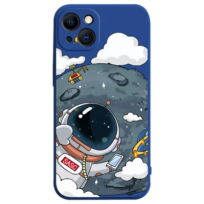 Astronaut Pattern Printing Phone Case for iPhone 14 Drop-proof TPU Smartphone Cover Protector - Sapphire