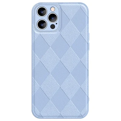 For iPhone 13 Pro Max 6.7 inch Bump Proof Rhombus Imprinted PU Leather Coated PC+TPU Phone Cover Back Shell - Blue