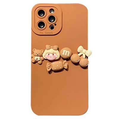 3D Cartoon Figure Bear Decor Phone Cover for iPhone 14 Pro Max, Precise Cutout Lens Protection TPU Shockproof Case - Candy Girl