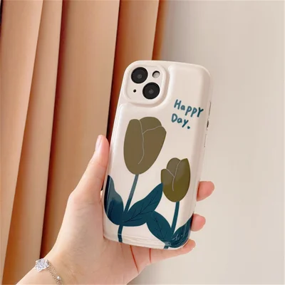 For iPhone 13 6.1 inch IMD Cartoon Pattern Protective Cover Airbag Design Shockproof TPU Back Case - Retro Tulip