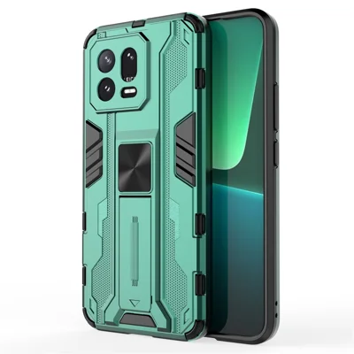 For Xiaomi 13 5G Hard PC Soft TPU Shock Absorption Case Kickstand Phone Cover Shell - Green