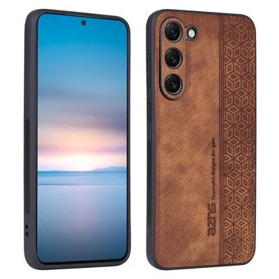 AZNS For Samsung Galaxy S23 PU Leather Coated TPU Ultra Slim Phone Back Cover Imprinted Pattern Anti-drop Phone Case - Brown
