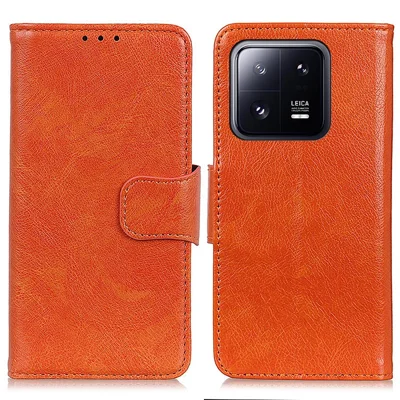 Für Xiaomi 13 5G Nappa Texture Spaltleder-Hülle, faltbarer Ständer, Geldbörsen-Hülle, magnetischer Verschluss, Handyhülle - Orange