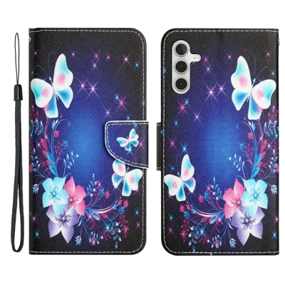 For Samsung Galaxy A54 5G Cross Texture PU Leather Wallet Case Pattern Printing Magnetic Closure Stand Phone Cover with Strap - Butterfly