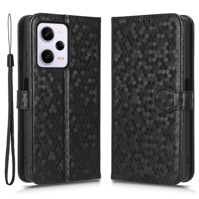 Coque folio pour téléphone Xiaomi Redmi Note 12 Pro+ 5G, motif à pois imprimé, cuir PU avec portefeuille, support anti-rayures et dragonne - Noir
