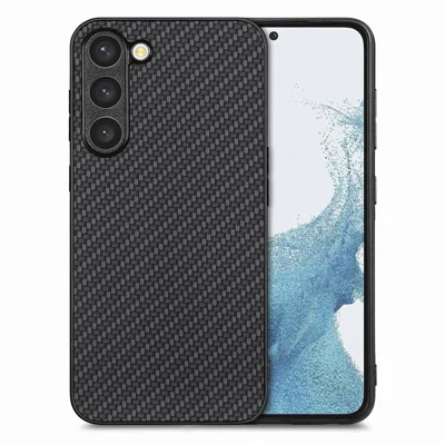 For Samsung Galaxy S23 Carbon Fiber Texture PU Leather Coated Soft TPU Cover Anti-drop Phone Case - Black