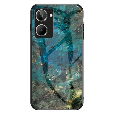 Funda de teléfono con impresión de patrón de mármol para Realme 10 4G, funda de cristal templado antiarañazos + PC + TPU - Mármol esmeralda