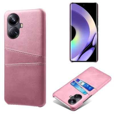 For Realme 10 Pro+ 5G PU Leather Coated Hard PC Anti-Scratch Phone Case Dual Card Slots Non-Slip Protective Back Cover - Rose Gold