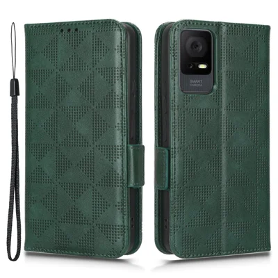 Cell Phone Cover Bag for TCL 405 / 406 / T506D, Imprinted Triangle Pattern Flip Phone Case Stand PU Leather Wallet - Green