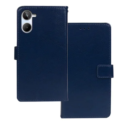 IDEWEI Para Realme 10 4G Crazy Horse Texture Cell Teléfono Celular PU Cubierta de Billetera Magnetic Billet - Azul