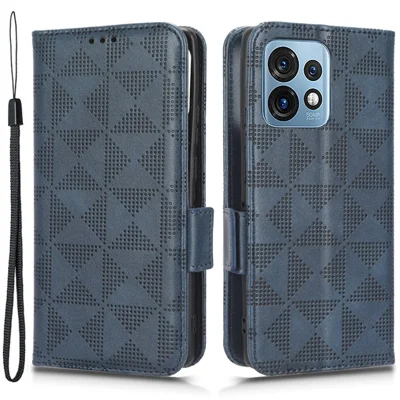 Capa Carteira com Suporte e Proteção Total com Estampa de Triângulos para Motorola Moto Edge 40 Pro 5G / Moto X40 5G, Capa Tipo Pasta em Couro PU com Aba, Azul