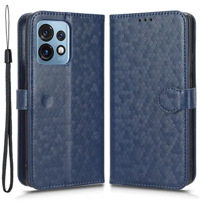Voor Motorola Moto Edge 40 Pro 5G / Moto X40 5G Dot-patroon geïmprimeerd PU-leer portemonnee standaardhoesje Volledige bescherming telefoonhoesje met riem - Donkerblauw