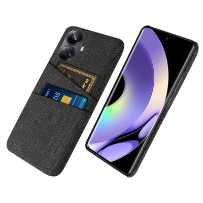 For Realme 10 Pro+ 5G Dual Card Slots Cloth Texture Phone Case Hard PC Back Cover Protector - Black