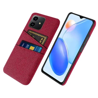 For Honor Play6C 4G Shockproof Cloth Texture Phone Case Dual Card Slots Hard PC Protective Mobile Phone Cover - Red