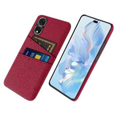For Honor 80 Pro 5G Cloth Texture Phone Case Dual Card Slots Anti-drop PC Protective Cover - Red