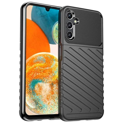 For Samsung Galaxy A14 5G / 4G Thunder Series Twill Texture Thickened TPU Phone Case Anti-drop Protection Smartphone Cover - Black
