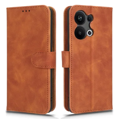 Capa Carteira para Telemóvel Oppo Reno9 Pro+ 5G com Sensação de Toque Suave em Pele PU Capa de Telemóvel com Suporte e Porta-cartões - Castanho